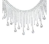 Lot de 2 bordures à franges en strass, chaînes argentées avec pendentifs goutte, pour bijoux DIY et décor de vêtements, 35 po / 90 cm, fort pouvoir réfléchissant pour une finition élégante