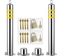Lot de 2 bornes de sécurité pour Parking, allées, devantures de magasins, entrées. Cônes de stationnement en Acier Inoxydable avec Bandes réfléchissantes. Poteaux de signalisation.