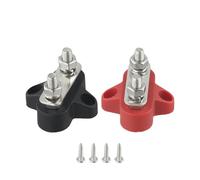 Lot de 2 borniers de batterie M6 à double connexion 12-48 V pour voiture, marine, camion, caravane, remorque - Connecteur de barre omnibus rouge et noir avec vis en acier inoxydable et base en nylon
