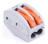 Lot de 2 borniers en blister de couleurs gris et orange, idéal pour les connexions électriques et la sécurisation des circuits.