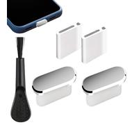 Lot de 2 bouchons anti-poussière pour téléphone portable - Métal ABS - Cache port USB - Type C - Avec brosse de nettoyage et dispositif anti-perte pour port de chargeur anti-poussière - Protection de