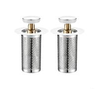 Lot de 2 bouchons de vidange d'évier Click-Clack, en acier inoxydable 304 | Bouchon d'évier clic-clac avec noyau à ressort en laiton et panier filtrant en acier inoxydable, finition chromée