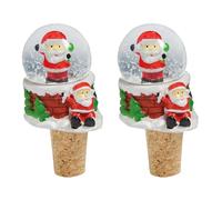 Lot de 2 bouchons de vin de Noël en liège avec boule à neige et figurine festive en polyrésine au design de Noël, motif de Père Noël, X-Mas, peint à la main