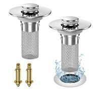 Lot de 2 bouchons d'évier de salle de bain avec filtre amovible en acier inoxydable, pour évier de salle de bain américain (2 pièces)