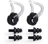 Lot de 2 bouchons d'oreilles étanches réutilisables en silicone avec pince-nez pour le surf, la plongée avec tuba et les sports nautiques