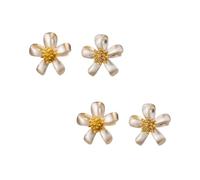 Lot de 2 boucles d'oreilles à tige en forme de fleur en émail blanc - Bijoux floraux délicats dorés pour femme