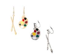 Lot de 2 boucles d'oreilles asymétriques en forme de palette d'art et pinceau - Bijoux dorés et argentés pour artistes et créatifs