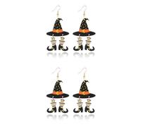 Lot de 2 boucles d'oreilles d'Halloween pour femme, jolies boucles d'oreilles Hocus Pocus en bois léger, motif chat noir, sorcière, ensemble de bijoux d'Halloween (chapeau botte), 1.58 x 0.1 x 2.95 in