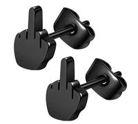 Lot de 2 Boucles d'oreilles en Acier Inoxydable Doigt Moyen Stretch Argent Or Noir Punk Biker Femme Homme