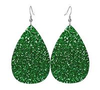 Lot de 2 boucles d'oreilles en cuir à paillettes vertes pour femme - Boucles d'oreilles tendance en forme de goutte d'eau, taille unique, Cuir, Pas de gemme