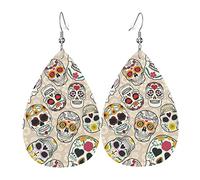 Lot de 2 boucles d'oreilles en cuir avec tête de mort mexicaine pour femme, taille unique, Cuir, Pas de gemme