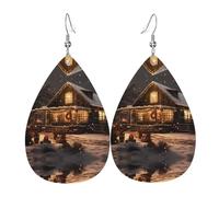 Lot de 2 boucles d'oreilles en forme de goutte d'eau avec image de Noël de style ferme, élégantes et légères, pour femmes et filles, taille unique, cuir, sans pierre précieuse
