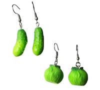 Lot de 2 boucles d'oreilles pendantes amusantes en forme de légumes 3D - Chou et concombre - Bijoux alimentaires pour femme