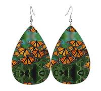 Lot de 2 boucles d'oreilles pendantes en forme de goutte d'eau avec motif papillon monarque élégant et léger pour femmes et filles, taille unique, cuir, sans pierre précieuse