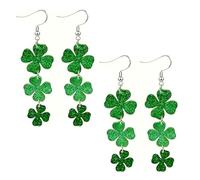 Lot de 2 boucles d'oreilles pendantes en forme de trèfle vert étincelant - Saint Patrick et porte-bonheur pour femme