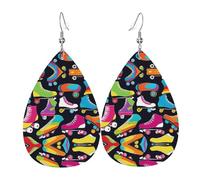Lot de 2 boucles d'oreilles rétro en forme de patin à roulettes avec pendentif en forme de goutte d'eau - Élégantes et légères - Pour femmes et filles - Taille unique - Cuir - Sans pierre précieuse
