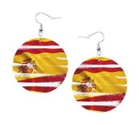 Lot de 2 boucles d'oreilles rondes avec image de drapeau de l'Espagne - Élégantes et belles - Légères - Pour femmes et filles, taille unique, Cuir