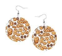 Lot de 2 boucles d'oreilles rondes en forme de biscuits et pépites de chocolat - Élégantes et belles - Légères - Pour femmes et filles, taille unique, Cuir