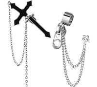 Lot de 2 boucles d'oreilles tendance style européen Brincos Party bijoux punk croix fermeture éclair pendante longue chaîne boucles d'oreilles à tige pratiques
