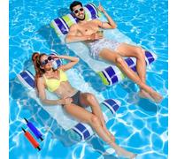 Lot de 2 Bouee Piscine Adulte,4 in 1 Matelas Piscine,Flottant Hamac Gonflable,Hamac de Piscine,Matelas Gonflable Piscine,avec 2 Pompe à Air Manuelle,pour Plage,Partie