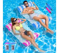 Lot de 2 Bouee Piscine Adulte,4 in 1 Matelas Piscine,Flottant Hamac Gonflable,Hamac de Piscine,Matelas Gonflable Piscine,avec 2 Pompe à Air Manuelle 2 Poches Etanches pour Téléphone,pour Plage,Partie