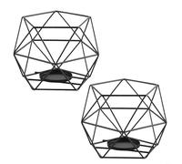 Lot de 2 bougeoirs à thé creux en métal résistant à la rouille, lanternes hexagonales modernes pour décoration intérieure dans les salles à manger et les lieux d'événements (noir)