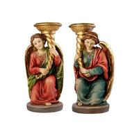 Lot de 2 bougeoirs Anges à Genoux en résine Peints à la Main 9 x 8 x 19 cm