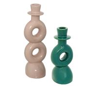 Lot de 2 Bougeoirs en Dolomite "Mala" 25cm Beige & Vert