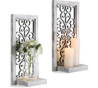 Lot de 2 bougeoirs muraux décoratifs en miroir blanc délavé pour petit vase, bougies piliers