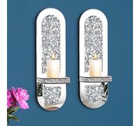 Lot de 2 bougeoirs muraux en Verre argenté avec Strass écrasés pour décoration d'intérieur, Salon, Salle à Manger, Chambre à Coucher