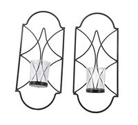 Lot de 2 bougeoirs muraux en verre soudés à la main résistants à la déformation durables avec plateau pour chambre à coucher (Noir)