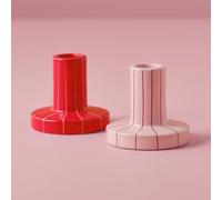 Lot de 2 bougeoirs Peints à la Main en céramique Rouge et Rose pour Bougies de dîner