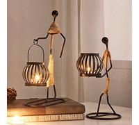 Lot de 2 bougeoirs rétro en Fer Noir en Forme de Petite Fille avec Corde de Chanvre pour Salon, Saint-Valentin, Mariage, Noël (B)
