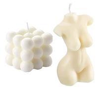 Lot de 2 bougies à bulles - Bougies cubiques en cire de soja en forme de corps féminin, bougies parfumées coulées à la main, jolies bougies en cire pour décoration d'intérieur et cadeaux (blanc crème)