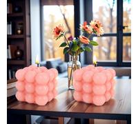 Lot de 2 bougies à bulles faites à la main, bougies parfumées naturelles et parfumées, décoration en cire de soja naturelle, bougie faite à la main, Thanksgiving, Noël (rose + rose)
