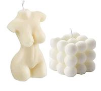 Lot de 2 bougies à bulles parfumées en cire de soja coulées à la main et en forme de corps féminin, bougies décoratives faites à la main, jolies bougies en cire pour décoration d'intérieur et (blanc)
