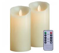Lot de 2 bougies à LED 15 cm en cire avec télécommande, flamme vacillante - Vivezen