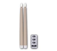 Lot de 2 bougies bâton LED FLAMME SLIM avec télécommande, hauteur 28,5cm, diamètre 2,1cm, coloris beige, fonction pile & timer