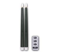 Lot de 2 bougies bâton LED FLAMME SLIM avec télécommande, hauteur 28,5cm, diamètre 2,1cm, coloris vert foncé, fonction pile & timer