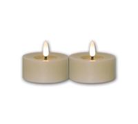 Lot de 2 bougies chauffe-plat LED FLAME FLOW L, hauteur 5,5cm, diamètre 7cm, couleur beige, fonctionnement sur piles, fonction minuterie