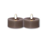 Lot de 2 bougies chauffe-plat LED FLAME FLOW L, hauteur 5,5cm, diamètre 7cm, couleur taupe, fonctionnement sur piles, fonction minuterie