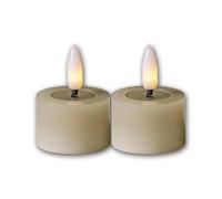 Lot de 2 bougies chauffe-plat LED FLAME FLOW M, hauteur 5cm, diamètre 4cm, couleur beige, fonctionnement sur piles, fonction minuterie