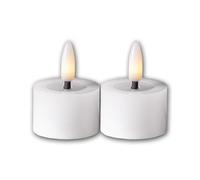 Lot de 2 bougies chauffe-plat LED FLAME FLOW M, hauteur 5cm, diamètre 4cm, couleur blanc, fonctionnement sur piles, fonction minuterie