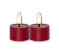 Lot de 2 Bougies Chauffe-Plat LED Flame Flow M, Hauteur 5cm, diamètre 4cm, Couleur Rouge, Fonctionnement sur Piles, Fonction minuterie