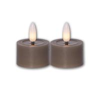 Lot de 2 bougies chauffe-plat LED FLAME FLOW M, hauteur 5cm, diamètre 4cm, couleur taupe, fonctionnement sur piles, fonction minuterie