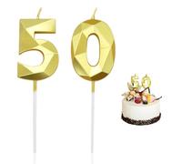 Lot de 2 Bougies Chiffres Décorations 50e Anniversaire Bougies 50e Anniversaire Décorations de Baseball DIY Bougies Accessoires D'anniversaire Unisexe (Or)