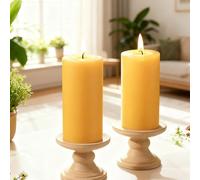 Lot de 2 bougies cylindriques en cire d'abeille, chacune brûle 35 heures - 100% cire d'abeille pure pour la maison, parfaite pour la détente et l'ambiance (4,5 cm de largeur x 10 cm de hauteur)