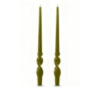 Lot de 2 bougies de chandelier voulues laquées artisanales - Hauteur 40 cm - Cereria Di Giorgio - Couleur vert olive