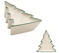 Lot de 2 bougies de Noël en cire à base de plantes dans un support en porcelaine en forme de sapin blanc/vert, avec 2 mèches, 60 g chacune, durée de combustion : 4 à 5 heures.