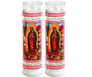 Lot de 2 bougies de prière - Dame de Guadalupe - Idéales pour les veillées et les prières du sanctuaire - Lot de bougies en verre non parfumées - Bougies en pot - Pour dévotion, spirituel, religieux,